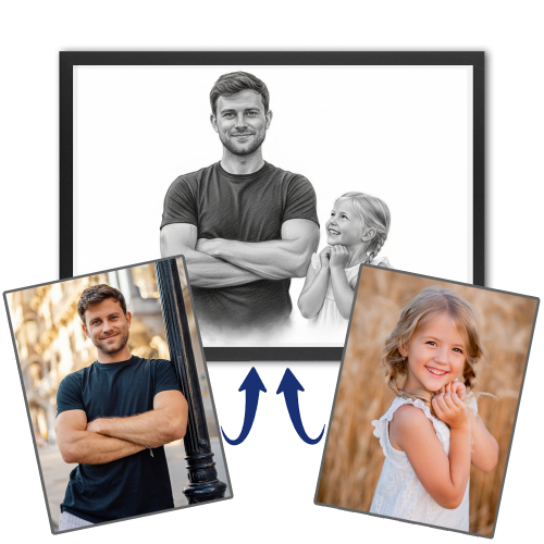 Fotomontage für ein Porträt im Kohlezeichnungsstil Fotomontage für ein Porträt im Kohlezeichnungsstil