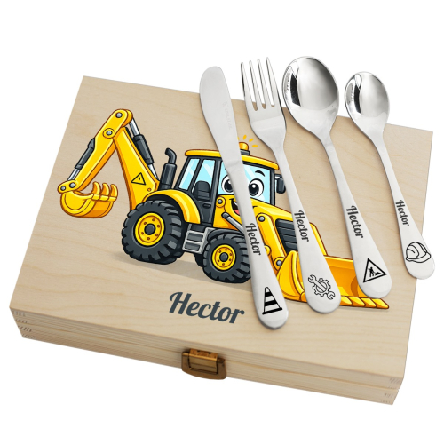 Geschenkset Bagger mit personalisiertem Besteck Geschenkset Bagger mit personalisiertem Besteck