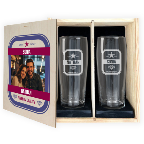 Geschenkset mit 2 personalisierten Biergläsern mit Foto Geschenkset mit 2 personalisierten Biergläsern mit Foto
