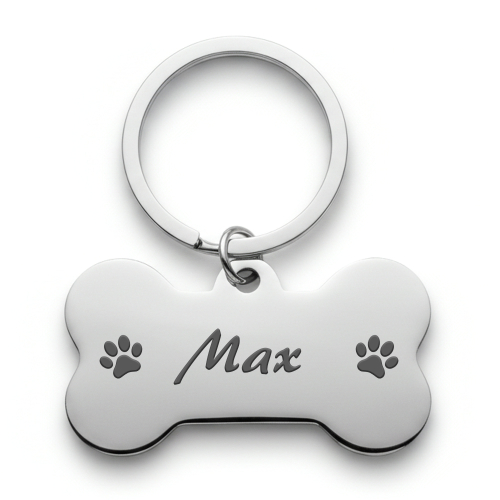 Gravierte Hundemarke in Knochenform Gravierte Hundemarke in Knochenform