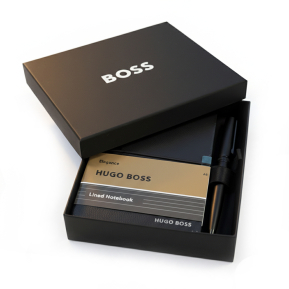 Hugo Boss Box mit A6 Notizblock und Stift mit Gravur Hugo Boss Box mit A6 Notizblock und Stift mit Gravur