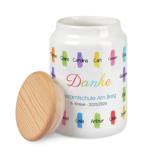 Keksdose mit Namen Buntstift-Motiv Keksdose mit Namen Buntstift-Motiv