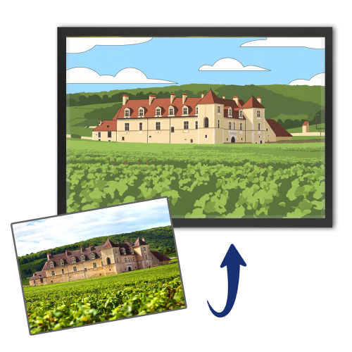 Porträt eines Hauses im Flat-Design nach einem Foto Porträt eines Hauses im Flat-Design nach einem Foto