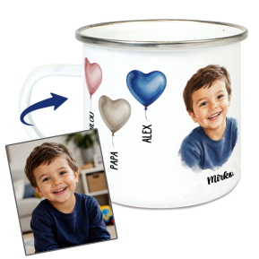 Personalisierte Emaille-Tasse Herzballons Personalisierte Emaille-Tasse Herzballons