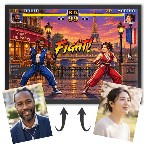 Personalisierte Porträt - Retro-Arcade-Duell Personalisierte Porträt - Retro-Arcade-Duell