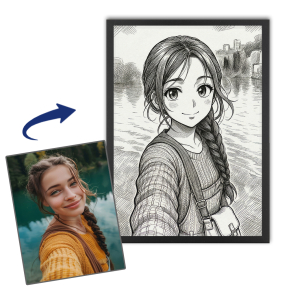 Personalisiertes Porträt im Vintage-Manga-Stil Personalisiertes Porträt im Vintage-Manga-Stil