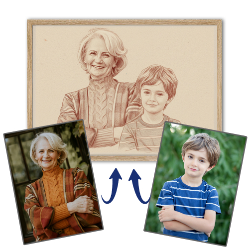 Fotomontage für ein Porträt im Sanguine-Stil Fotomontage für ein Porträt im Sanguine-Stil