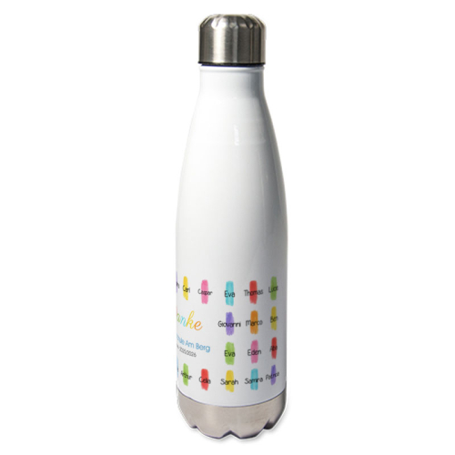 Personalisierte Thermosflasche Buntstift-Motiv mit Namen Personalisierte Thermosflasche Buntstift-Motiv mit Namen