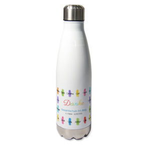 Personalisierte Thermosflasche Buntstift-Motiv mit Namen Personalisierte Thermosflasche Buntstift-Motiv mit Namen