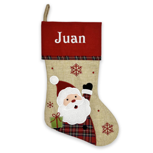 Weihnachtsstiefel in Leinenoptik mit schottischer Borte Weihnachtsstiefel in Leinenoptik mit schottischer Borte