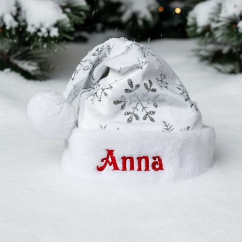 Weihnnachtsmütze mit Eiskristallen mit Name Weihnnachtsmütze mit Eiskristallen mit Name