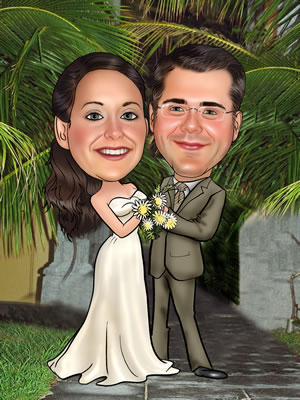 Hochzeitspaar vor Palmen