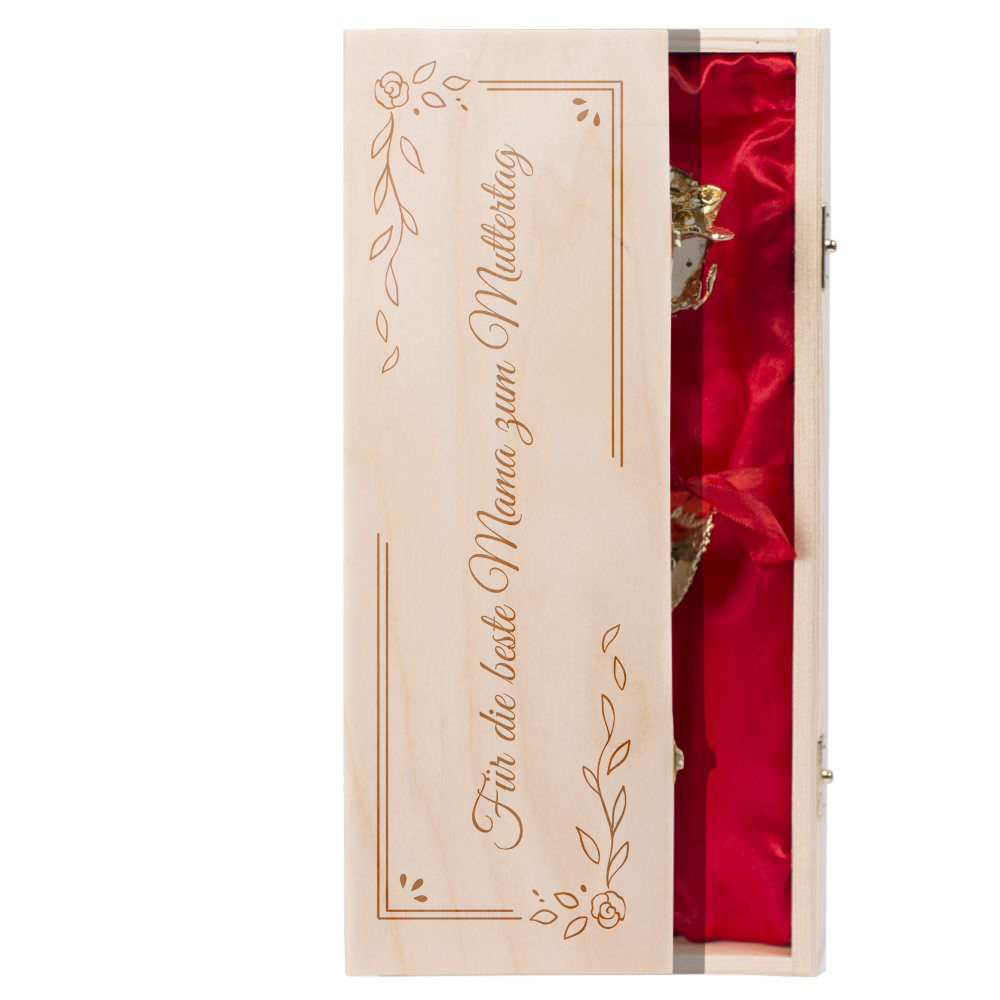 Goldene Rose in Holzkoffer mit Gravur Rahmen Goldene Rose in Holzkoffer mit Gravur Rahmen