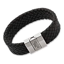 Schwarzes Lederarmband mit Edelstahlverschluss