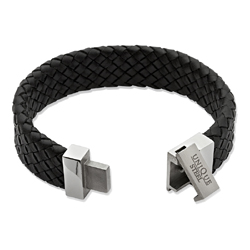 Schwarzes Lederarmband mit Edelstahlverschluss