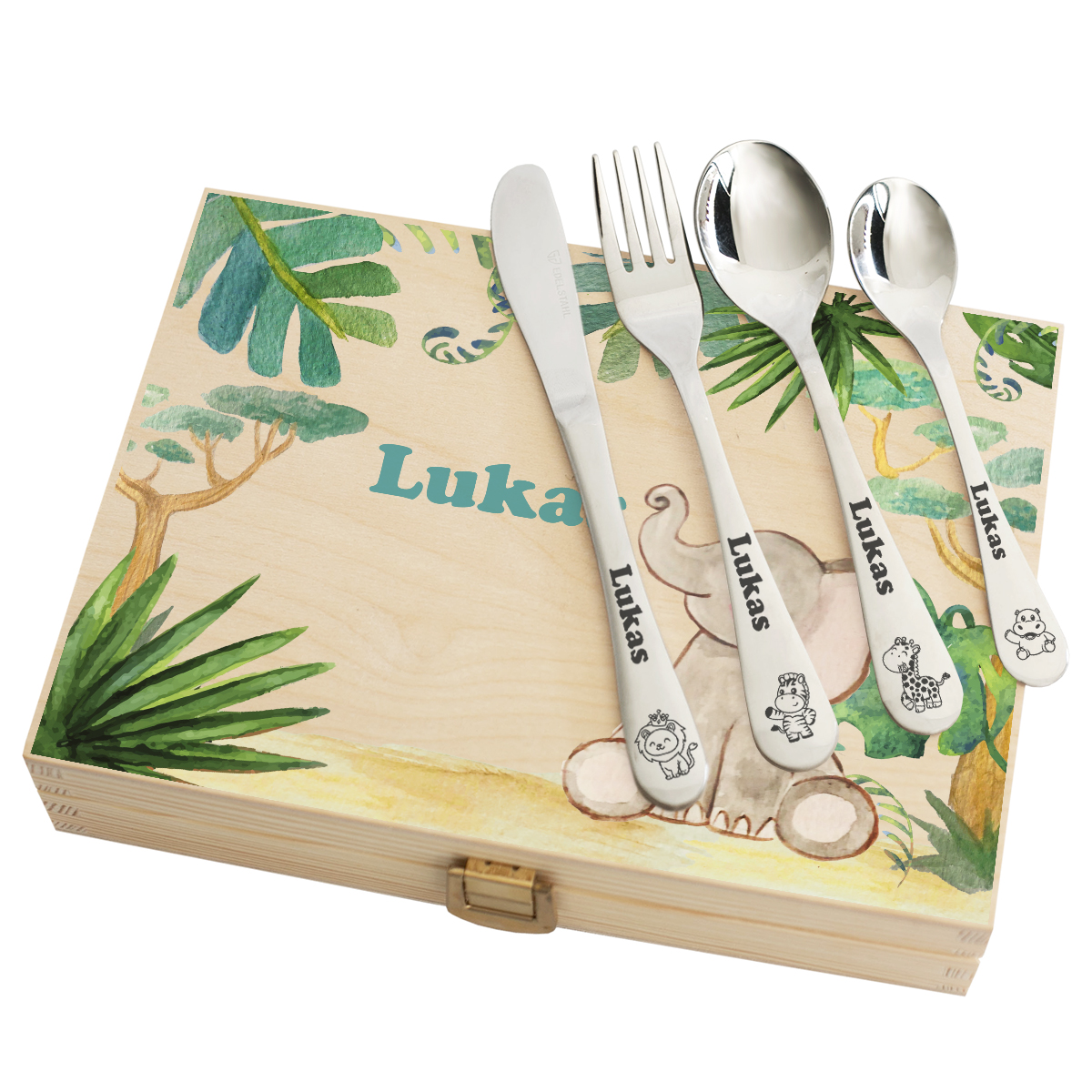 Besteck mit bedruckter Kiste