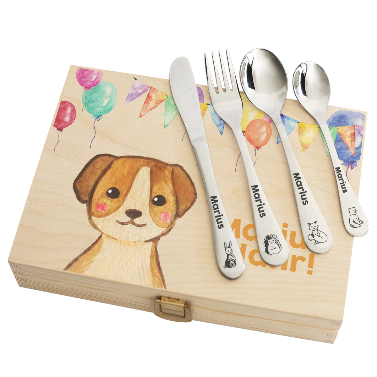 Besteck mit bedruckter Kiste