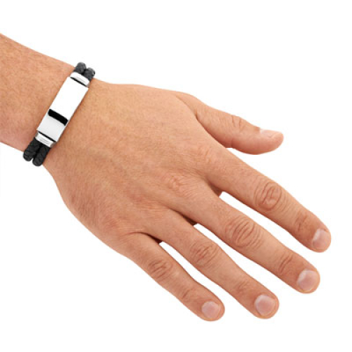Geflochtenes Lederarmband mit Gravurplatte 
