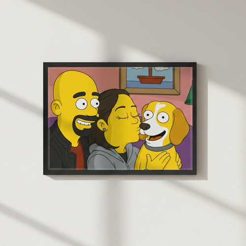 Karikatur im gelben Cartoon-Stil nach einem Foto