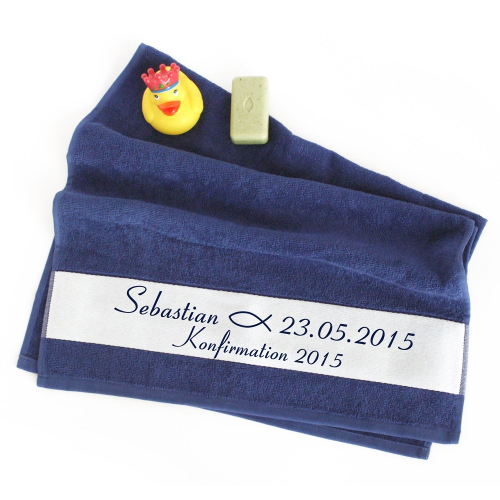 Personalisiertes Handtuch zur Konfirmation blau