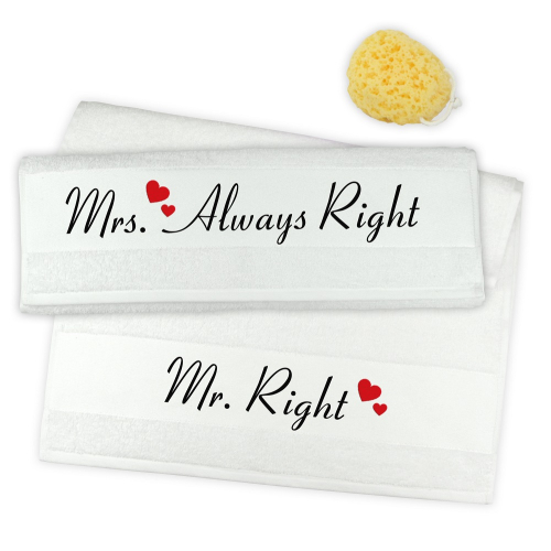 Handtuch 2er Set Mr. Right & Mrs. Always Right Herzen