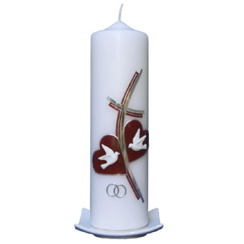 Hochzeitskerze Kreuz 2 Herzen weinrot