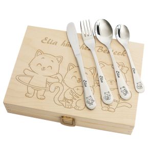 Personalisiertes Kinderbesteck-Set - Katze