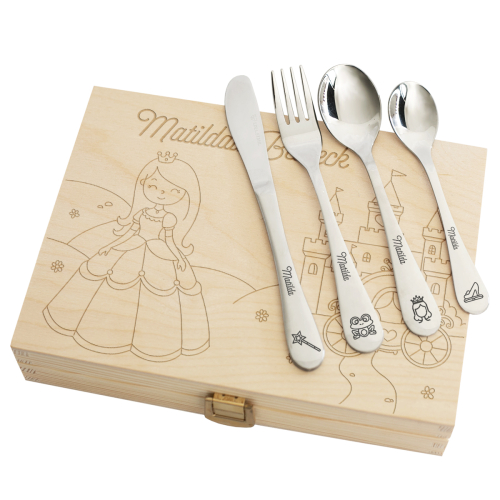 Kinderbesteck Set Prinzessin mit Holzkiste