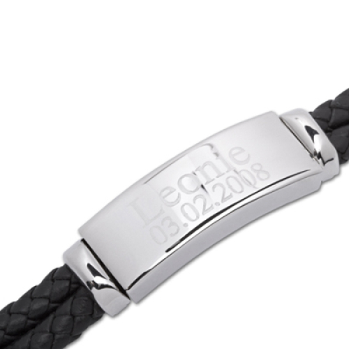Geflochtenes Lederarmband mit Gravurplatte 