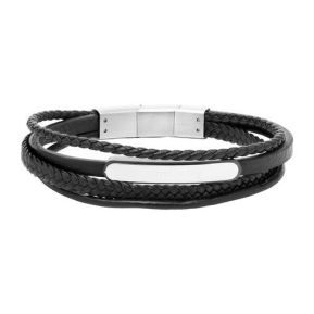Schwarzes Lederarmband mit 4 Strängen und Gravurplatte Schwarzes Lederarmband mit 4 Strängen und Gravurplatte