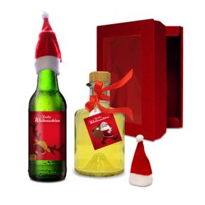 Weihnachts-Geschenkpaket mit Likör und Bier