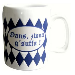 Bierkrug - Oans, zwoa G suffa