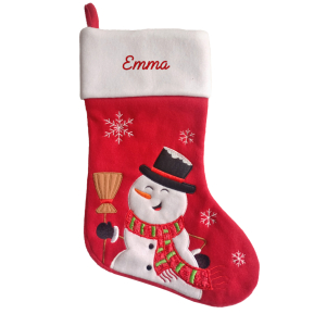 Bestickter Weihnachtstiefel aus rotem Filz Schneemann Bestickter Weihnachtstiefel aus rotem Filz Schneemann