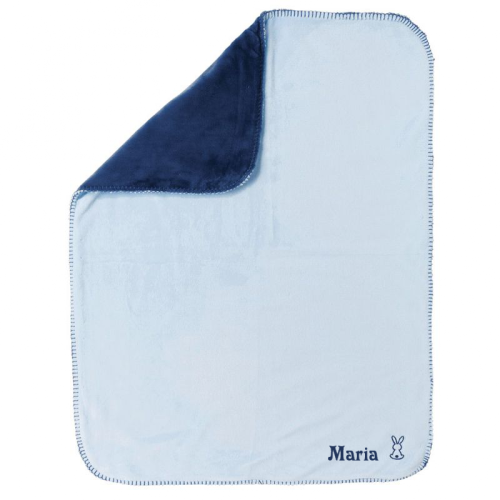Decke Extra-Weich zweifarbig mit Stickerei blau