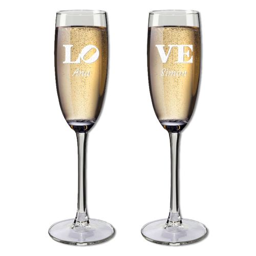 2er-Set Sektgläser mit Gravur Love