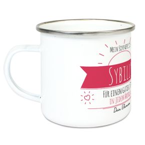 Personalisierte Emaille-Tasse mit sonniger Nachricht