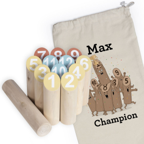 Finnisches Kegelspiel in personalisiertem Baumwollbeutel Finnisches Kegelspiel in personalisiertem Baumwollbeutel