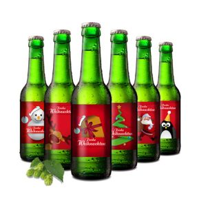 Weihnachts-Bier mit Geschenkträger