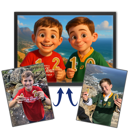 Fotomontage für ein Porträt im Stil eines 3D-Animationsfilms