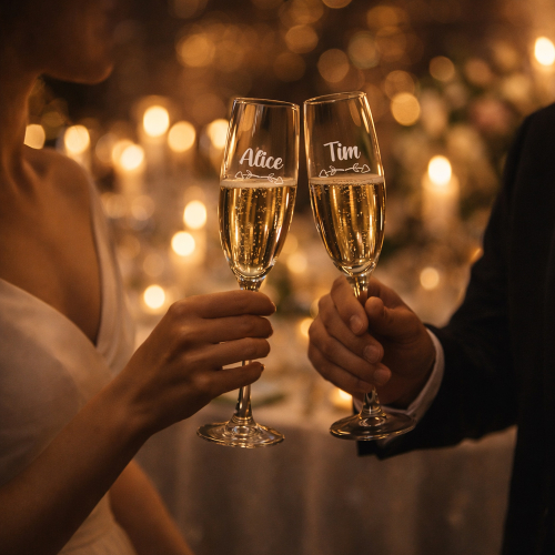 Geschenkset mit 2 Sektgl&auml;sern Hochzeit