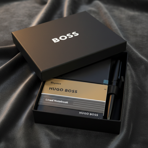 Hugo Boss Box mit A6 Notizblock und Stift mit Gravur