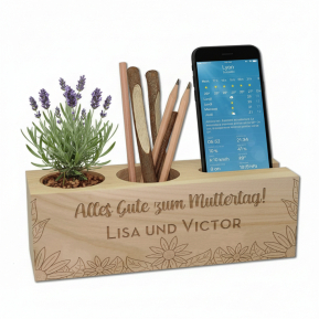 Gravierter Schreibtisch-Organizer Blumen
