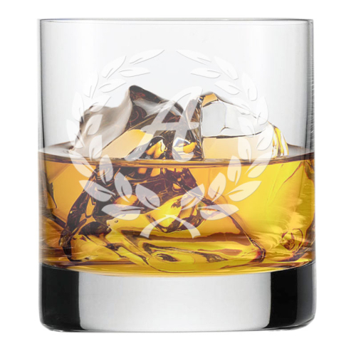 Graviertes Whiskyglas mit Initialen Lorbeer