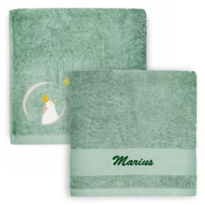 Besticktes Handtuch für Kinder und Babys 70 x 140 cm - Pinguin grün