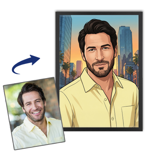 Illustriertes Portr&auml;t Videospiel nach Fotovorlage