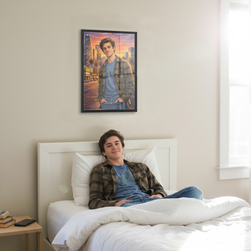 Illustriertes Portr&auml;t Videospiel nach Fotovorlage