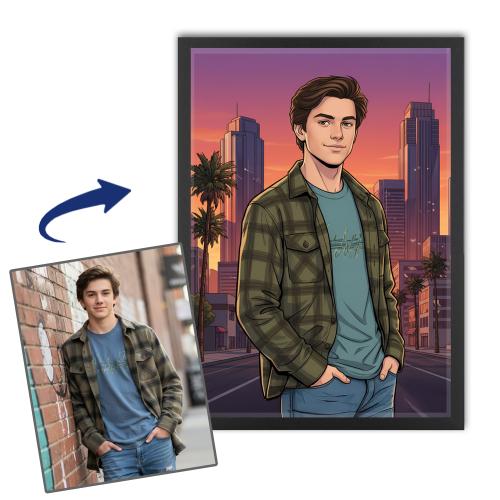 Illustriertes Portr&auml;t Videospiel nach Fotovorlage