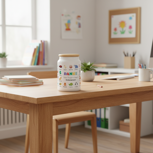 Personalisierte Keksdose Danke mit Tieren und Vornamen