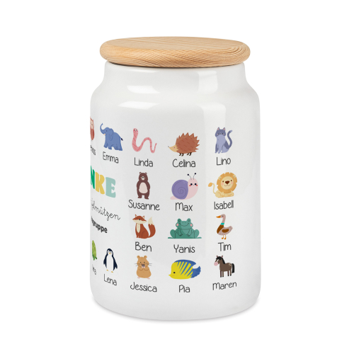 Personalisierte Keksdose Danke mit Tieren und Vornamen