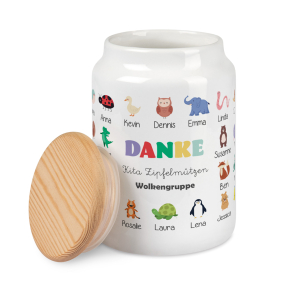 Personalisierte Keksdose Danke mit Tieren und Vornamen